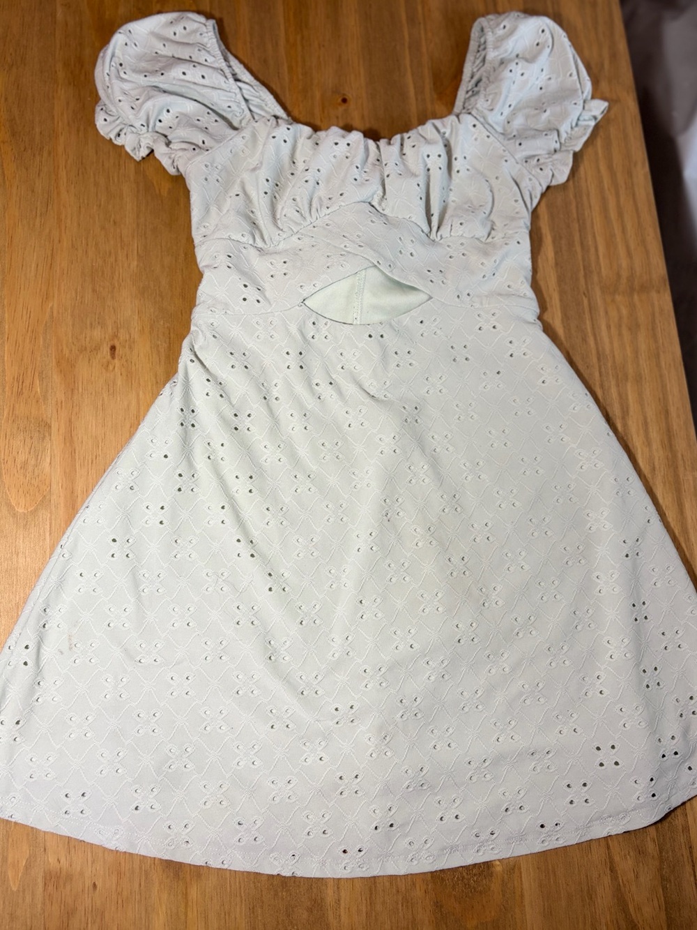 Rue21 Sage Eyelet Puff Sleeve Mini Dress with Front Cutout - Picture 2 of 4